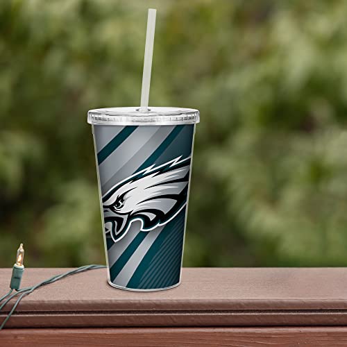 Image of Rico Industries NFL Football 16oz Clear Tumbler W /Straw for NFL Fans
