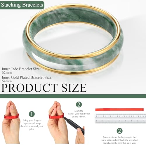 Tondiamo 3 Pcs 2.4'' Stackable Jade Bangle Bracelet for Women with Stainless Steel Gold Plated Bracelet Real Nature Jadeite Bangle Good Luck Healing Jewelry Gifts for Women2