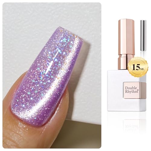 Double Rhythm 0.5 OZ Cat Eye Gel Polish with Magnet 15ML Holographic Glitter Shimmer Translucent Jelly Color Magnetic Polish Salon DIY at Home (Silver-MC1019)