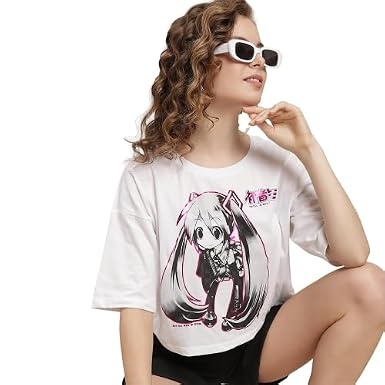 Buy Free Authority Hatsune Miku Printed Loose Fit White Cotton