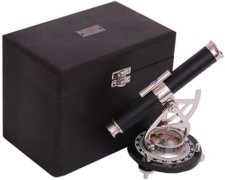 Vintage Telescope Wooden Tripod Stand with Compass, Brass Accents, Black