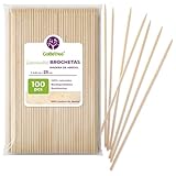 100 Pinchos de Madera de Abedul 25 cm x 2,5 mm | Palillos Extra Resistentes para Brochetas, Barbacoa, Carne y Frutas | Palos Ecológicos Multiusos para Manualidades