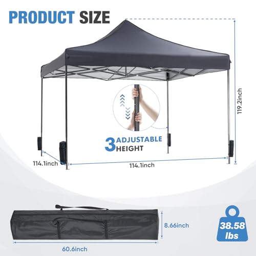 NEWBULIG 10x10 FT Pop Up Canopy Easy Up Tents for Camping Parties Events Beach Backyard Portable Outdoor Shelter Heavy Duty Instant Sun Shade with Sand Bags, Grey - Image 3