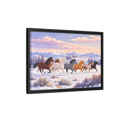 Tableau chevaux colorés de style contemporain pour réchauffer l'ambiance de votre salon d'hiver