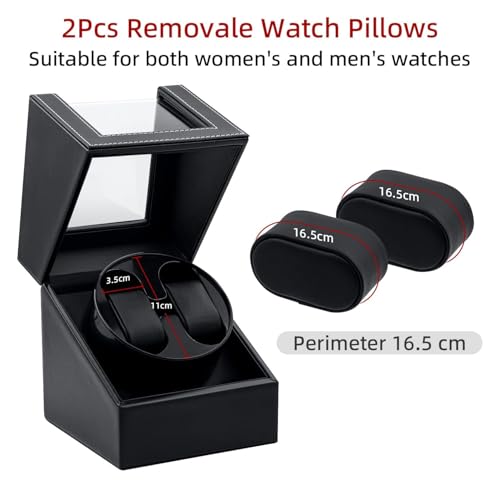 Image of Double Automatic Watch Winder Box, Automatic Watch Display Storage Rotation Wristwatch Box with 2 Slots-Black (CLASSIC)