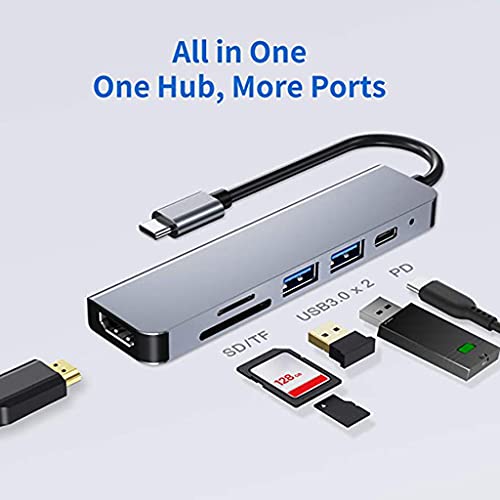 Splitter USB C 6 ports adaptateur lecteur carte TF pour PC portable et Mac