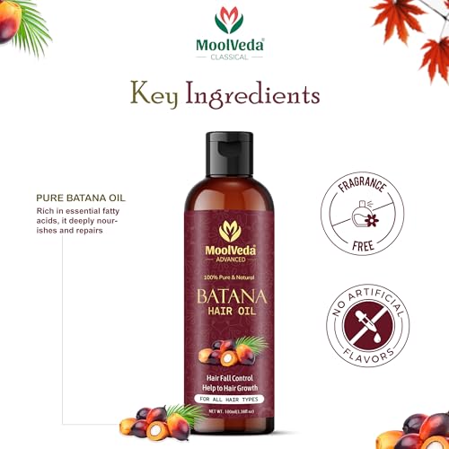 Moolveda Pure Batana Oil for Hair Growth By Dr Sebi Sourced From Honduras | Promotes Thicker, Shiny, Stronger & Healthy Hair | Pure Dr Sebi Batana Oil for Hair Growth and Hair Fall Control | 100 ml