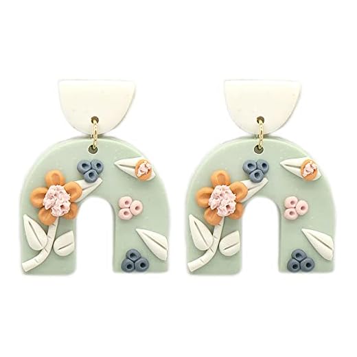 Emulily Spring Floral Polymer Clay Earrings Post Earrings Boho Flower Earrings (Sage)