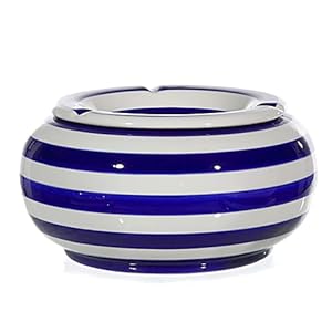 Sturmaschenbecher Ø 23 cm Windaschenbecher Keramik XXL Aschenbecher (Blaue Streifen Groß)