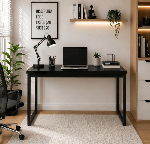 Mesa Escrivaninha Industrial Escritório Home Office (Preto/Preto)