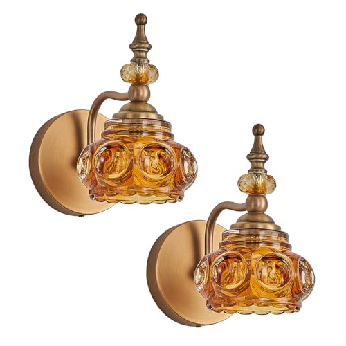 Vintage 2-Pack Wall Sconces Amber Rose Wall Lights Bathroom Vanity