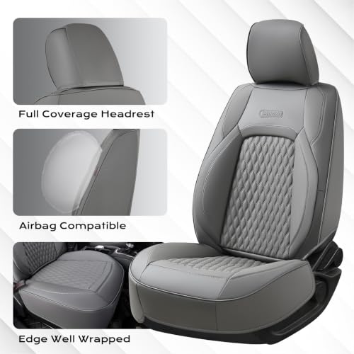 Image of Coverado Seat Covers for Jeep Wrangler, Leather Front Covers for Truck Automotive Wrangler Custom Fit for 2018-2026 Jeep Wrangler JL Seat Covers 4 Door Full Coverage(Gray)