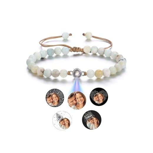 CrystalTears Armband mit Foto personalisierte Projektion Armband im Stein Amazonit Perlenarmband Benutzerdefinierte Valentinstag Geschenke