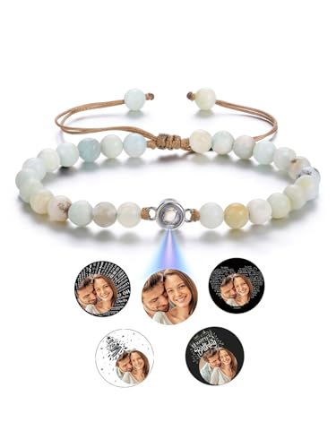 CrystalTears Armband mit Foto personalisierte Projektion Armband im Stein Tigerauge Perlenarmband Benutzerdefinierte Valentinstag Geschenke