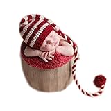 Coberllus Newborn Baby Photography Props Photo Props Outfits Crochet Christmas Long Tail Hat for Girls Photography Shoot