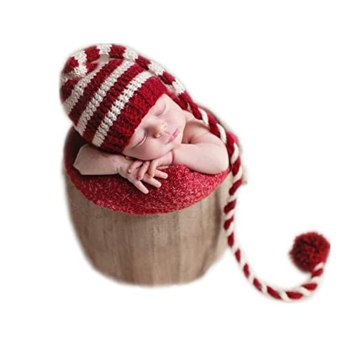Coberllus Newborn Baby Photography Props Photo Props Outfits Crochet Christmas Long Tail Hat for Girls Photography Shoot
