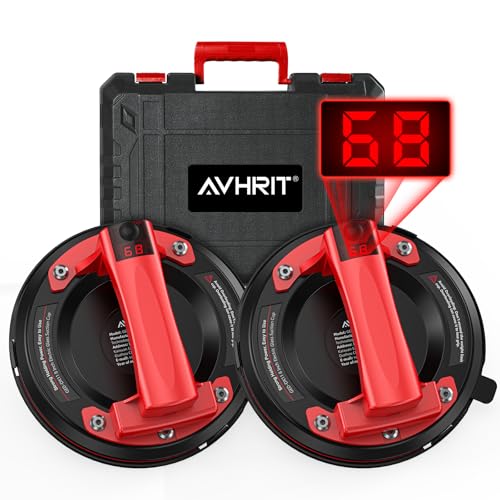 Avhrit 2er-Set Saugheber Akku Fliesenheber mit Manometer, 8" Akku Glassauger, Tragkraft Max.270KG, Automatischer Nachzählung, LCD, Elektrischer Saugheber Vakuum für Fliesen, Marmor, Glas