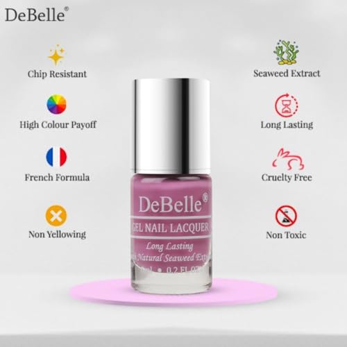 Image of DeBelle Gel Creme Nail Polish Flamboyant Florina (Dark Pink Mauve Nail Paint), 6ml | Non UV - Gel Finish | Seaweed Enriched Formula | Long Lasting Nail Paint | Cruelty & Toxic Free |