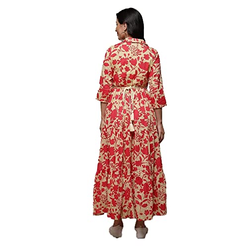 Image of BIBA Women Casual Dress Maxi Cotton Tiered Printed Dress