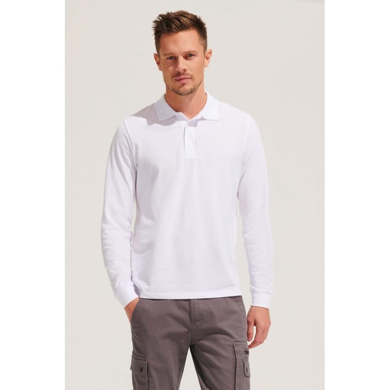 Polo manche longue blanc SOL'S Prime LSL infroissable en polycoton