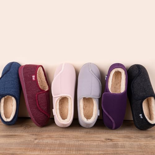 LongBay Women's Furry Memory Foam Diabetic Slippers Comfy Cozy Arthritis Edema House Shoes (8 B(M), Black)