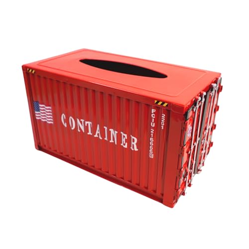 Shipping Container Tissue Box Cover – Sturdy All-Metal Construction, Fits XL US Tissue Boxes – Industrial Decor for Homes, Offices, Restaurants & Man Caves (RED)
