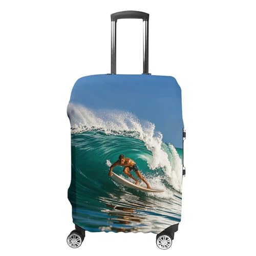 Carry on Luggage Cover Hawaiian Surfer on Wavy Suitcase Covers for Luggages Tsa Approved Travel Luggage Sleeve Protector Elastic Suitcase Protector Anti-Scratch Washable Fits 19-30 Inch Case -M