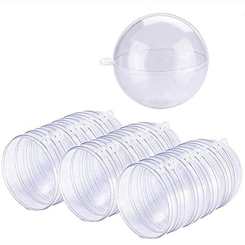 Ronlok - Juego de 24 bolas, 70 mm, diseño de árbol de Navidad, bola colgante transparente transparente de plástico, relleno de bola ornamento