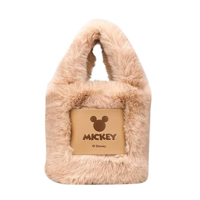 Mickey Mouse Fluffy Faux Fur Tote Bag, Beige-image-31
