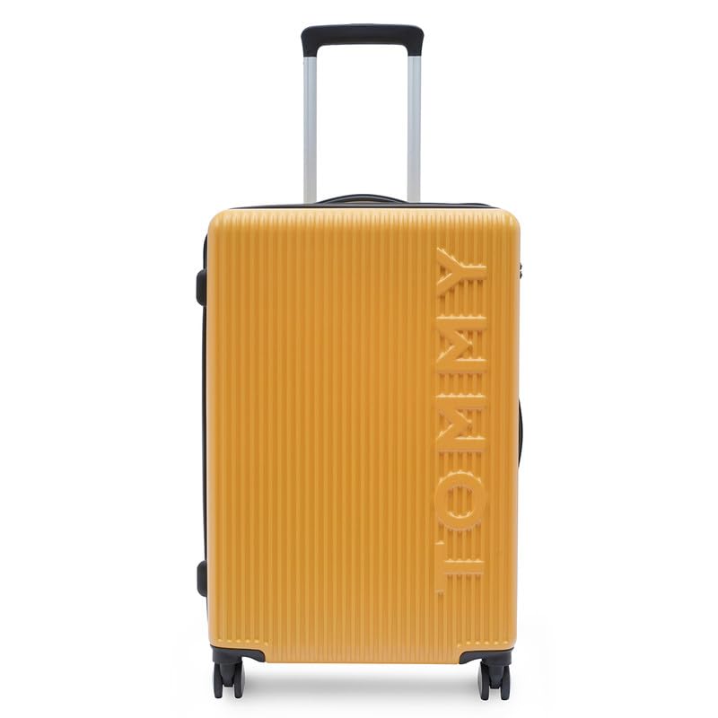 Image of Tommy Hilfiger Polyester Trolley, Yellow, Empire Plus, 63L | Big Suitcase for Travel, Hard 360 Degree Luggage, Medium Check-in