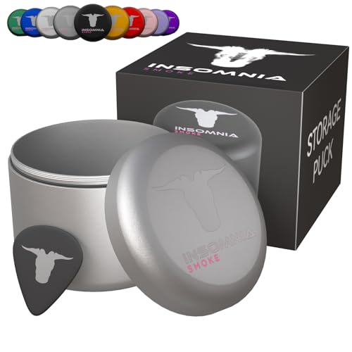 Insomnia Smoke Contenitore compatto puck | Odore impermeabile ermetico | Contenitore in alluminio per tabacco da viaggio (Argento)