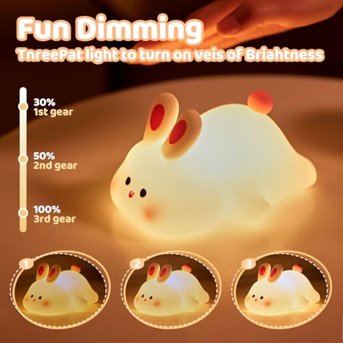 Image of Rytinazzz Silicone Night Light for Kids, 50H Long Battery Big Face Rabbit Lamp, Gift for Kids, Soft Dimmable Bedside Light, Rechargeable Tap Control