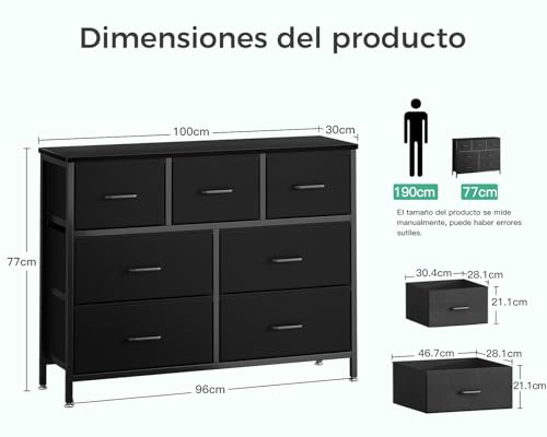 Cómoda de 7 cajones con estructura de acero Coleshome mueble negro 4