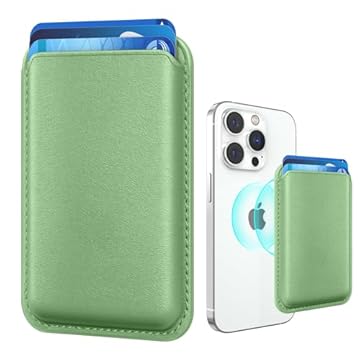 Amzone Suporte magnético mais forte de couro RFID seguro para iPhone 15 Series, verde claro