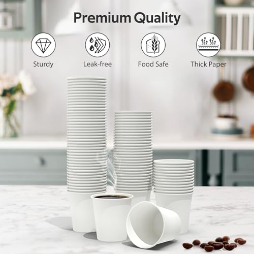 image for Dealusy 100 Count 6 oz Coffee Cups, Leak-Free Food Safe Paper Cups 6 o