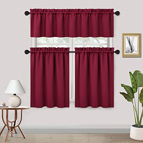 Nanan 2 Panels Tiers Small Window Treatment Curtain Insulated Blackout Drape Short Panel 26" W X 24" L Each For Kitchen Bathroom Or Small Window,Burgundy 26 X 24 Inches Set Of 2 #TOP7