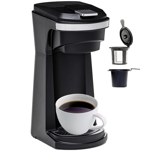 OVENTE Single Serve Coffee Maker with One-Touch Control and Reusable Filter, Instant Brewing Machine for Ground Coffee or Capsule, 14 Oz One Cup Coffee Brewer Ideal for Home or Office, Black CMK42B