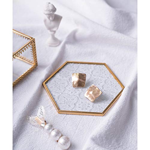Glass Gold Coasters For Drinks, 6 Pcs Cup Coaster Set With Carved Glass Stylish For Coffee Tea Wine Coasters For Bar With Brass Edge Hexagon And Square Coasters Home Decor #TOP3