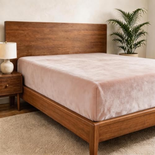 Cathay Home Twin Size Flannel Plush Fitted Sheet Only, Blush