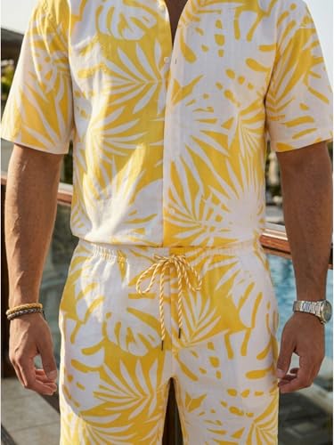 Image of BROWN CULTURE Men's Cotton Floral Print Co-ord Sets with Shirt & Shorts Collar Neck Standard Length and Button Down Closure Type | Night Suit for Men