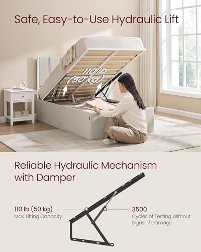 Image of VASAGLE Lift Up Storage Bed Frame, Twin Size, Upholstered Headboard