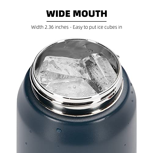 Fanhaw Insulated Water Bottle With Chug Lid - 24 Oz Double-Wall Vacuum Stainless Steel Reusable Leak & Sweat Proof Sports Water Bottle Dishwasher Safe With Anti-Dust Wide Mouth Lid (Navy Blue) #TOP5