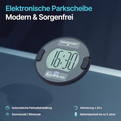 Parkturon PT02 Elektronische Parkscheibe mit Zulassung, Automatische Digitale Parkscheibe Solar fürs Auto… – Ansicht 2