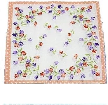 Women’s 100% Cotton Floral Print Handkerchiefs – Multicoloured Ladies Hankies, Soft & Reusable (Orange)