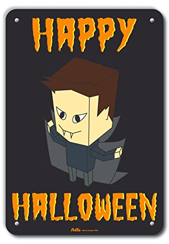Panneau Happy Halloween Dracula Noir en métal rigide durable et résistant aux intempéries