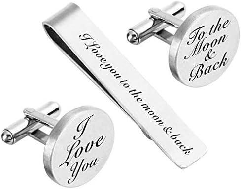 I Love You to the Moon & Back Cufflinks Wedding Engraved Groom Husband Boyfriend Best Man Tie Clip Tack Bar (I love you)