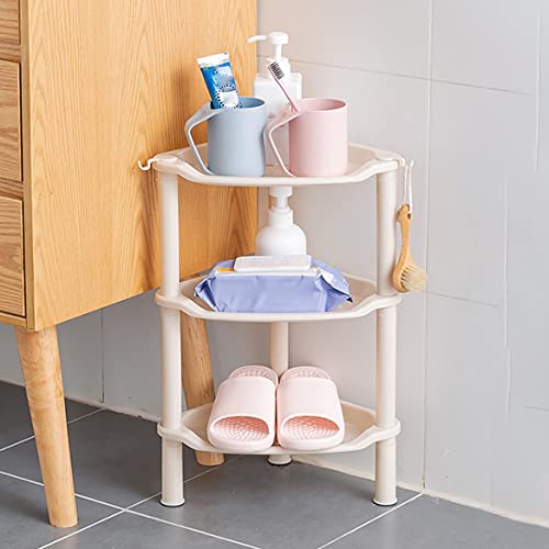 Image of wolpin Bathroom Shelf Stand Plastic 3 Tier Shelves with Hooks Corner Kitchen Bathroom Multipurpose Holder Bathroom Storage Rack Box Strong Shower Rack Shelf