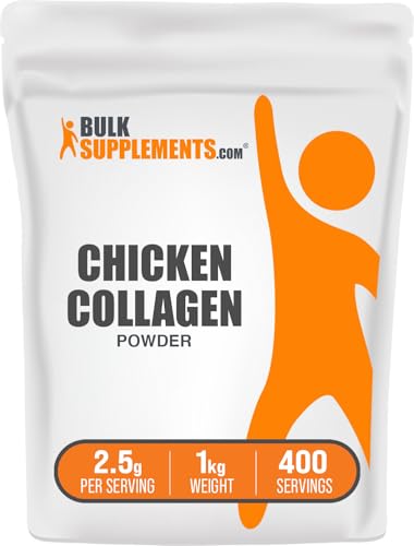 BulkSupplements.com Chicken Collagen Powder - Hydrolyzed Collagen Supplement, for Hair, Skin, & Nails - Unflavored & Gluten Free, 2.5g per Serving, 1kg (2.2 lbs) (Pack of 1)
