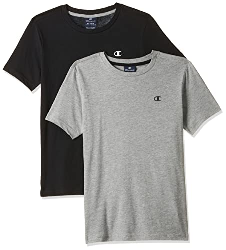 Champion Legacy- Classic C-Logo S/S, Camiseta para Niños, Gris (Jaspeado Claro)/Negro, 13-14 años