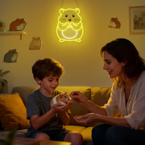 Image of CoolGift Mart Hamster Neon Sign, Dimmable Wall Decor Light, Birthday Party Decorations for Home, Garden, Farm, Bars, Restaurants, Stores, Clubs, Hamster Gift for Kids Friends Family and Animal Lovers